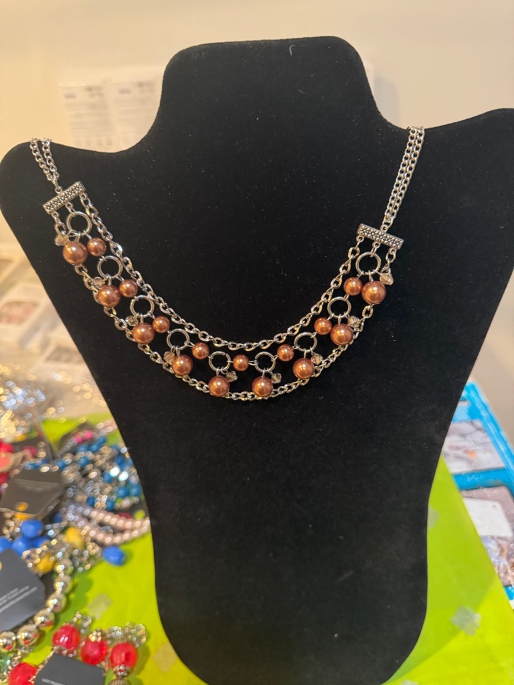 paparazzi Bronze Bead Multi-Strand Silver-Tone Necklace